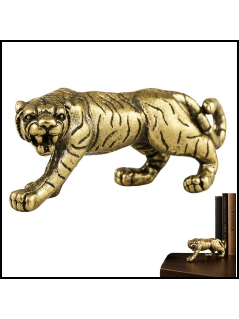 Vintage Tiger King Figurine Brass Animal Desk Ornament Collectible Décor